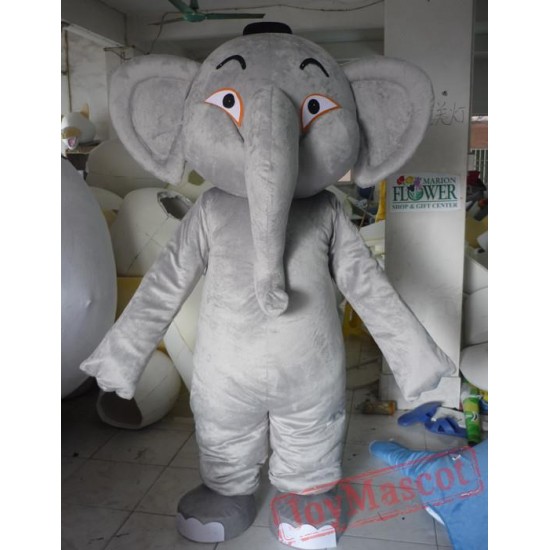 Grey And White Elephant Mascot Costume