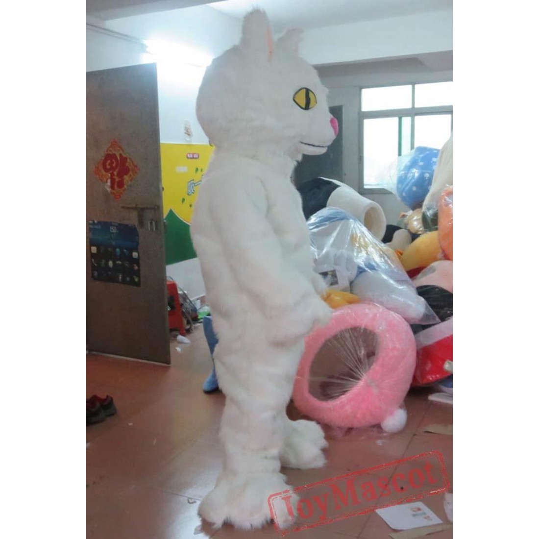 Furry White Cat Mascot Costume Adult Cat Costume