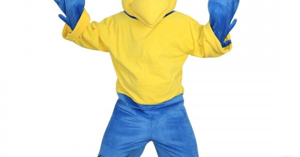 Blue Bald Eagle mascot costume character dressed with a Romper and  Necklaces - Mascot Costumes -  Sizes L (175-180CM)