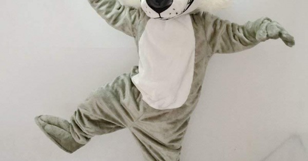 Fierce Adult Gray Wolf Mascot Costume